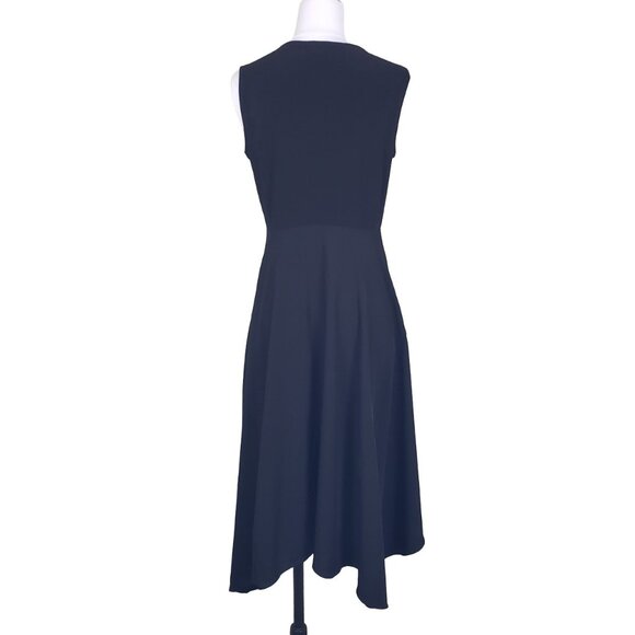 DKNY Black Fit Flare Black Dress M Hi Low Hem Stretchy Poly Sleeveless EUC - Picture 3 of 9